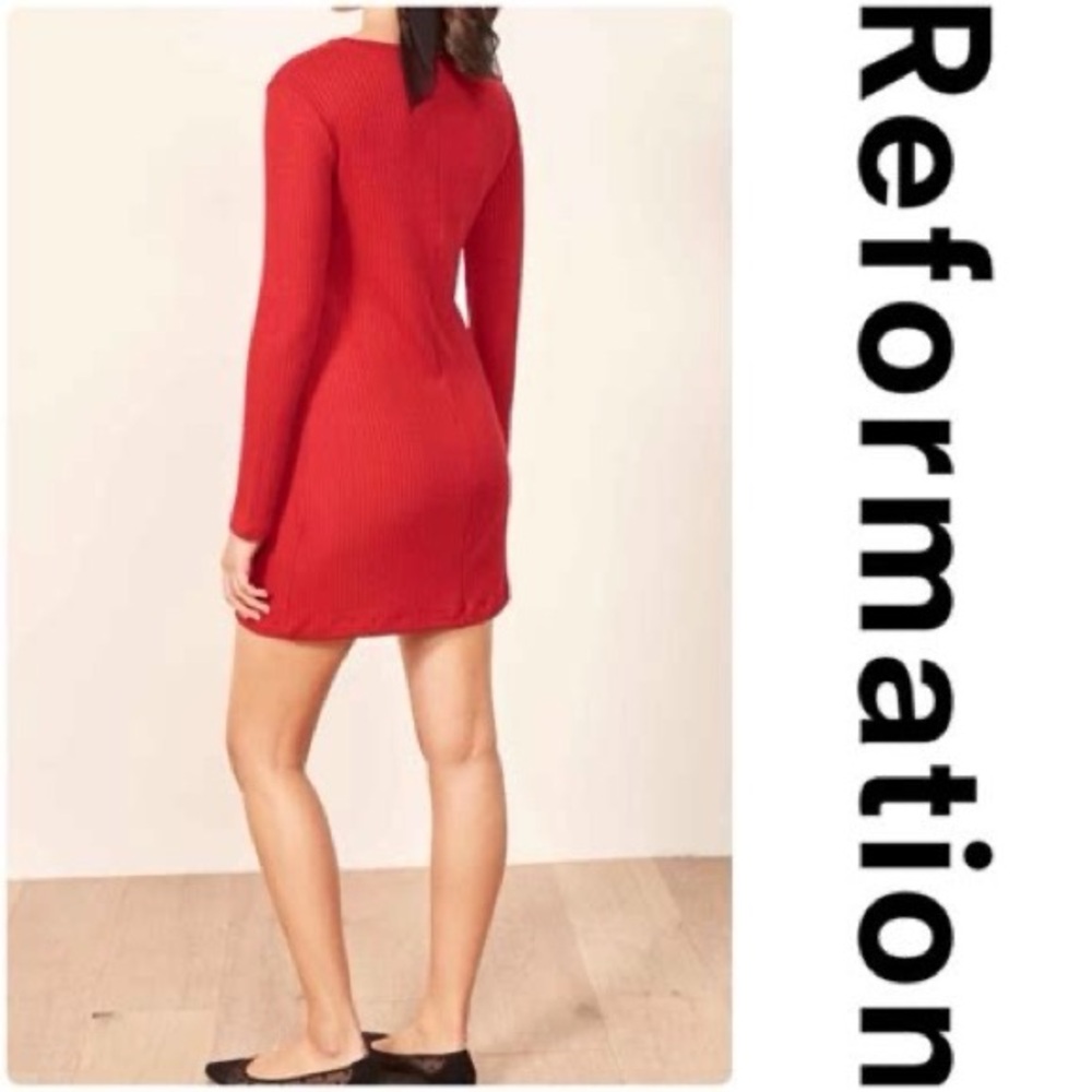 Reformation Jeanne Red Ribbed Dress - Picture 3 of 4